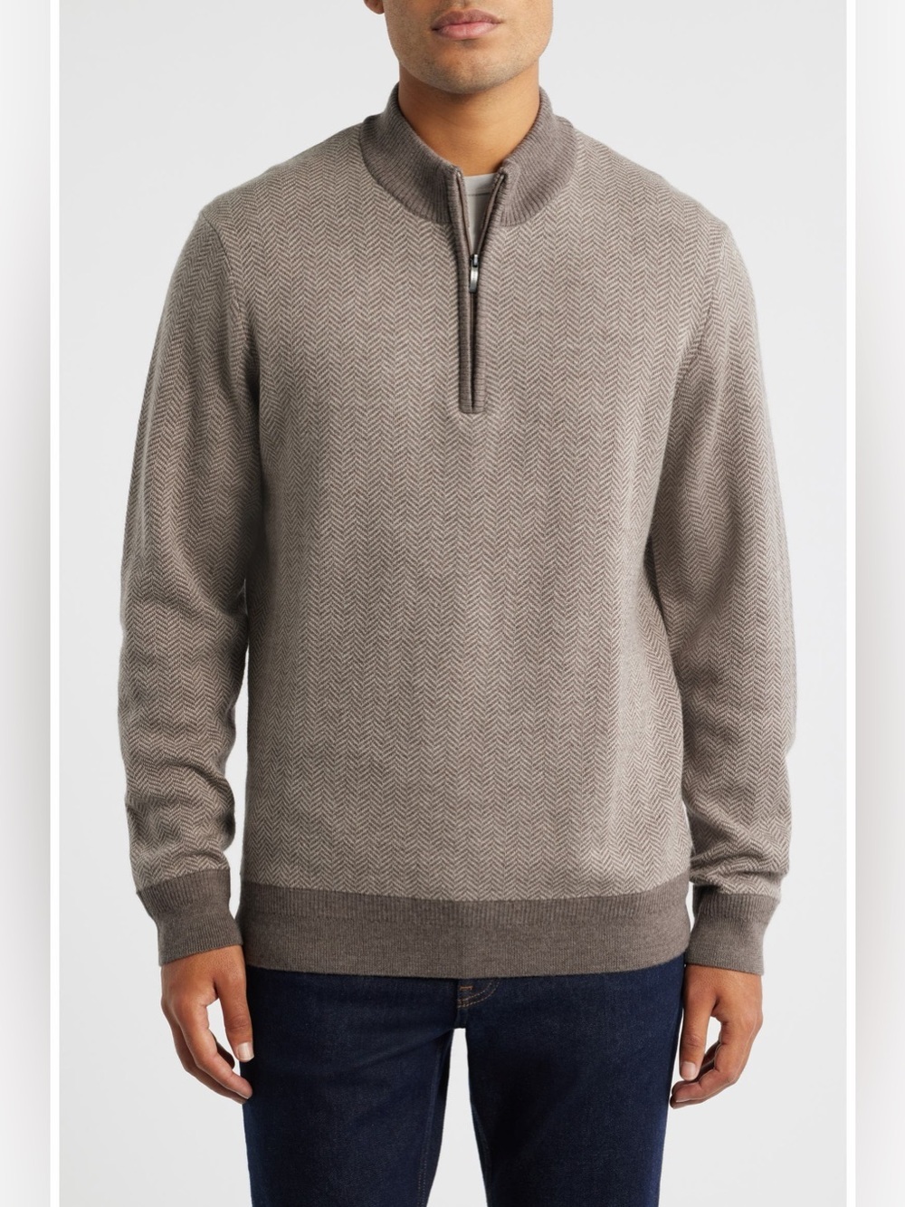 Robert Barakett Grant Merino Wool Quarter Zip Sweater Oatmeal Men’s M NWOT